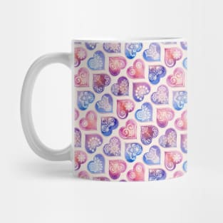 Pink and Blue Hearts Boho Bohemian Pattern Mug